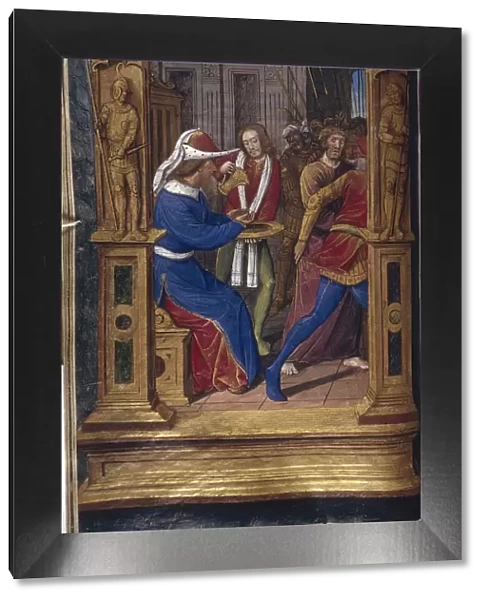 Pilate washes his hands (from Lettres batardes), ca 1490-1510. Artist: Poyet, Jean (active 1483-1497)