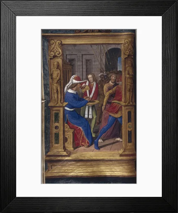 Framed Print : Pilate washes his hands (from Lettres batardes), ca 1490-1510. Artist: Poyet, Jean (active 1483-1497) Framed Print : Pilate washes his hands (from Lettres batardes), ca 1490-1510. Artist: Poyet, Jean (active 1483-1497)