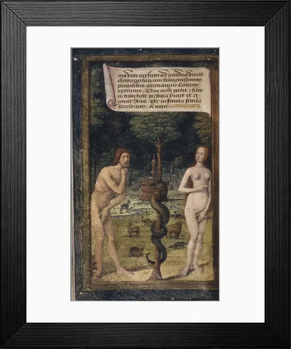 Framed Print : Adam and Eve (from Lettres batardes), ca 1490-1510. Artist: Poyet, Jean (active 1483-1497) Framed Print : Adam and Eve (from Lettres batardes), ca 1490-1510. Artist: Poyet, Jean (active 1483-1497)
