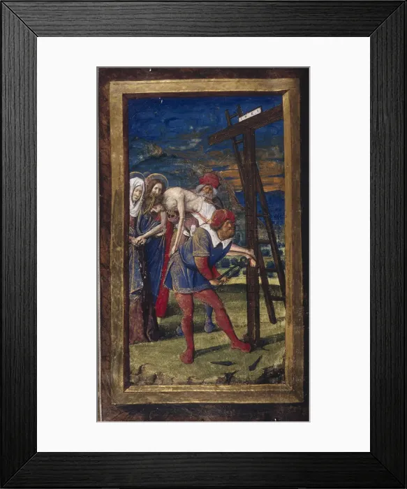 Framed Print : The Descent from the Cross (from Lettres batardes), ca 1490-1510. Artist: Poyet, Jean (active 1483-1497) Framed Print : The Descent from the Cross (from Lettres batardes), ca 1490-1510. Artist: Poyet, Jean (active 1483-1497)