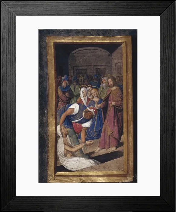 Framed Print : The Resurrection of Lazarus (from Lettres batardes), ca 1490-1510. Artist: Poyet, Jean (active 1483-1497) Framed Print : The Resurrection of Lazarus (from Lettres batardes), ca 1490-1510. Artist: Poyet, Jean (active 1483-1497)