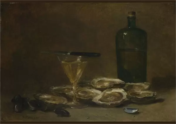 Still Life with Oysters, 1875-1877. Artist: Rousseau, Philippe (1816-1887)