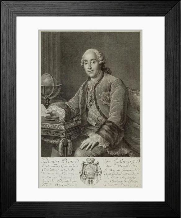 Framed Print : Portrait of Prince Dmitriy Mikhailovich Golitsyn (1721-1793), 1762. Artist: Tardieu, Pierre Alexandre (1756-1844) Framed Print : Portrait of Prince Dmitriy Mikhailovich Golitsyn (1721-1793), 1762. Artist: Tardieu, Pierre Alexandre (1756-1844)