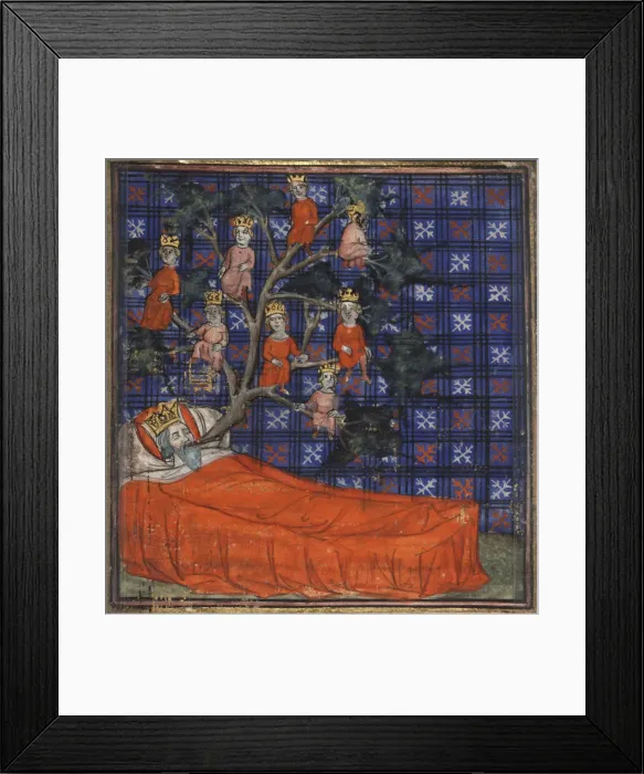 Framed Print : The Tree of Jesse (from the Bible historiale by Guiart des Moulins), 1400-1415. Artist: Virgil Master (active 1380-1420) Framed Print : The Tree of Jesse (from the Bible historiale by Guiart des Moulins), 1400-1415. Artist: Virgil Master (active 1380-1420)