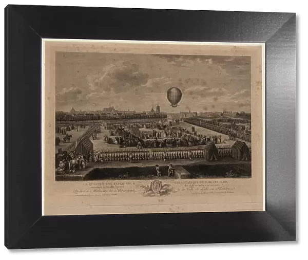 The balloon of Jean-Pierre Blanchard ascending from Lille on August 26, 1785, 1785. Artist: Watteau, Louis (1731-1798)
