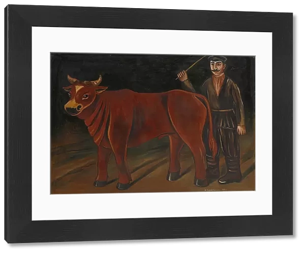 Farmer with Bull, 1916. Artist: Pirosmani, Niko (1862-1918)