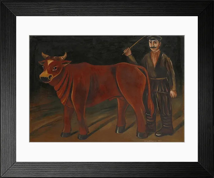 Framed Print : Farmer with Bull, 1916. Artist: Pirosmani, Niko (1862-1918) Framed Print : Farmer with Bull, 1916. Artist: Pirosmani, Niko (1862-1918)