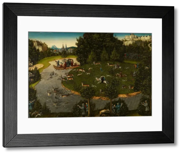 Framed Print : Stag Hunt with the Elector Frederick the Wise, 1529. Artist: Cranach, Lucas, the Elder (1472-1553) Framed Print : Stag Hunt with the Elector Frederick the Wise, 1529. Artist: Cranach, Lucas, the Elder (1472-1553)