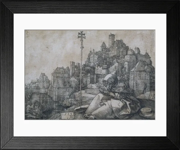 Framed Print : Saint Anthony in front of the town, 1519. Artist: Durer, Albrecht (1471-1528) Framed Print : Saint Anthony in front of the town, 1519. Artist: Durer, Albrecht (1471-1528)