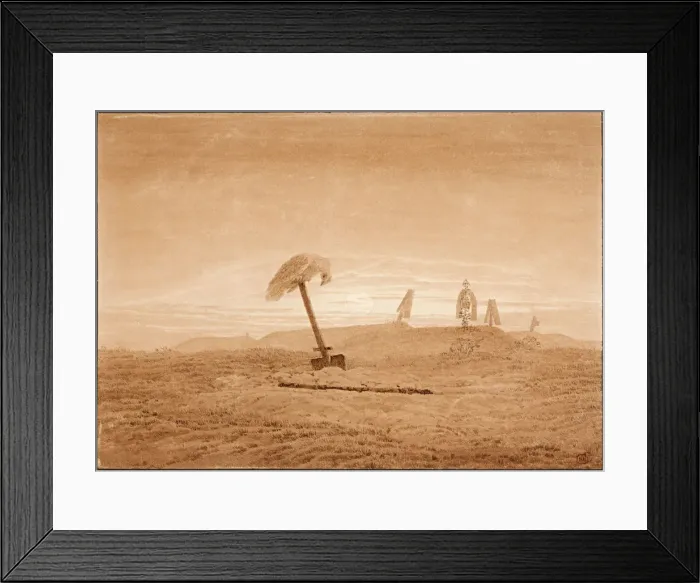Framed Print : Landscape with Graves, ca 1836. Artist: Friedrich, Caspar David (1774-1840) Framed Print : Landscape with Graves, ca 1836. Artist: Friedrich, Caspar David (1774-1840)