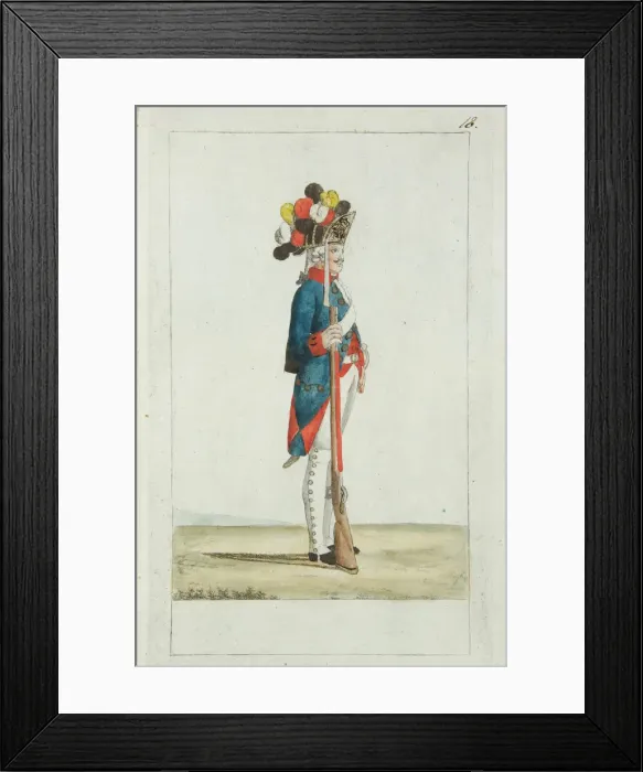 Framed Print : Grenadier of the Preobrazhensky Regiment, 1793. Artist: Geissler, Christian Gottfried Heinrich (1770-1844) Framed Print : Grenadier of the Preobrazhensky Regiment, 1793. Artist: Geissler, Christian Gottfried Heinrich (1770-1844)