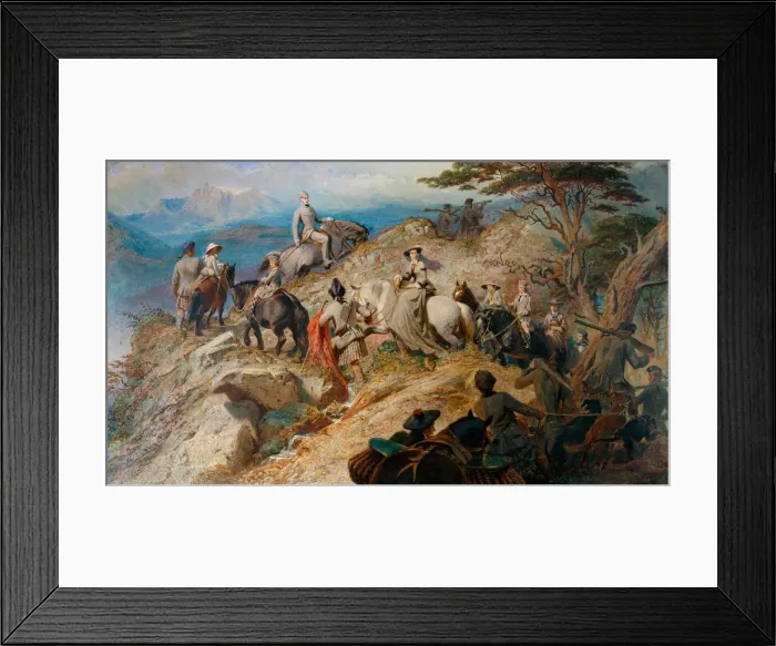 Framed Print : Morning in the Highlands. The royal family ascending Lochnagar, 1853. Artist: Haag, Carl (1820-1915) Framed Print : Morning in the Highlands. The royal family ascending Lochnagar, 1853. Artist: Haag, Carl (1820-1915)