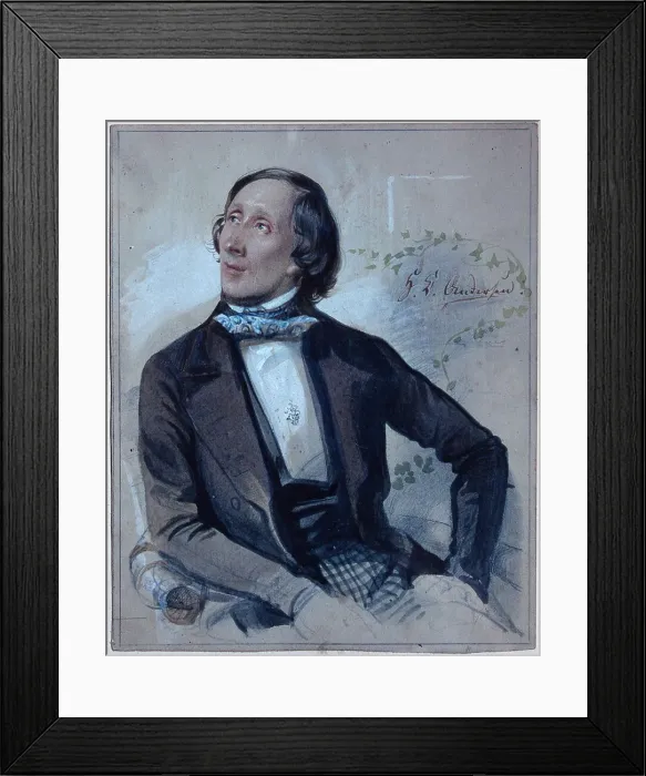 Framed Print : Hans Christian Andersen, 1845. Artist: Hartmann, Carl (1818-1857) Framed Print : Hans Christian Andersen, 1845. Artist: Hartmann, Carl (1818-1857)