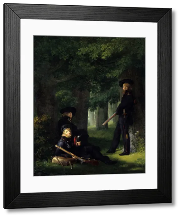 Framed Print : Outpost Duty (Theodor Korner, Karl Friedrich Friesen and Heinrich Hartmann), 1815. Artist: Kersting, Georg Friedrich (1785-1847) Framed Print : Outpost Duty (Theodor Korner, Karl Friedrich Friesen and Heinrich Hartmann), 1815. Artist: Kersting, Georg Friedrich (1785-1847)