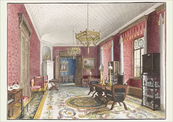 The Red Room, Schloss Fischbach, c. 1846. Artist: Klose, Friedrich Wilhelm (1804-1863)
