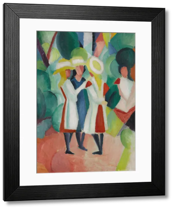 Framed Print : Three girls in yellow straw hats I, 1913. Artist: Macke, August (1887-1914) Framed Print : Three girls in yellow straw hats I, 1913. Artist: Macke, August (1887-1914)
