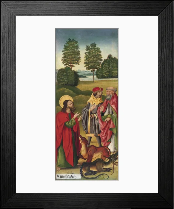 Framed Print : The Miracle of Saint Matthew taming the Dragons, 1478. Artist: Malesskircher, Gabriel (ca. 1425-1495) Framed Print : The Miracle of Saint Matthew taming the Dragons, 1478. Artist: Malesskircher, Gabriel (ca. 1425-1495)
