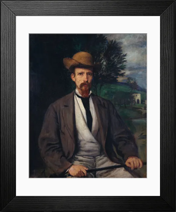Framed Print : Self-Portrait with Yellow Hat, 1874. Artist: Marees, Hans von (1837-1887)