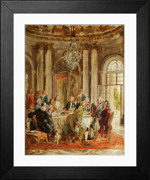 Framed Print : The Round Table of Frederick II at Sanssouci (sketch), 1848. Artist: Menzel, Adolph Friedrich, von (1815-1905) Framed Print : The Round Table of Frederick II at Sanssouci (sketch), 1848. Artist: Menzel, Adolph Friedrich, von (1815-1905)