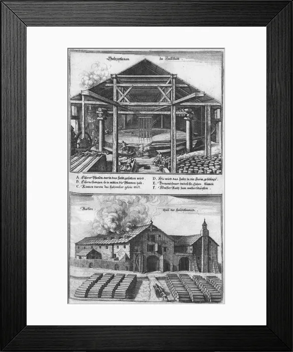 Framed Print : Die Saltzpan zu Hallstatt. (From: Topographia Provinciarum), 1679. Artist: Merian, Caspar (1627-1686) Framed Print : Die Saltzpan zu Hallstatt. (From: Topographia Provinciarum), 1679. Artist: Merian, Caspar (1627-1686)