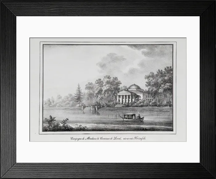 Framed Print : Summer House of Countess de Laval on the Aptekarsky Island (Series Views of Saint Petersburg), 1820s. Artist: Pluchart, Alexander (1777-1827) Framed Print : Summer House of Countess de Laval on the Aptekarsky Island (Series Views of Saint Petersburg), 1820s. Artist: Pluchart, Alexander (1777-1827)