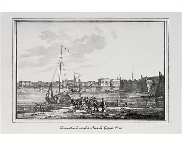 The Petrovsky quay in St. Petersburg, the so-called Gagarinsky brawler (Series Views of Saint Petersburg), 1820s. Artist: Pluchart, Alexander (1777-1827)