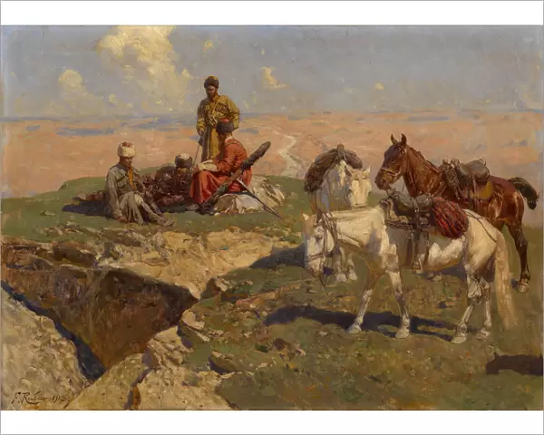 Caucasian Riders at Rest, 1917. Artist: Roubaud, Franz (1856-1928)
