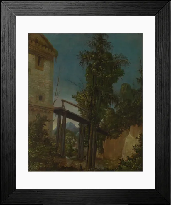 Framed Print : Landscape with a Footbridge, ca 1518. Artist: Altdorfer, Albrecht (c. 1480-1538) Framed Print : Landscape with a Footbridge, ca 1518. Artist: Altdorfer, Albrecht (c. 1480-1538)