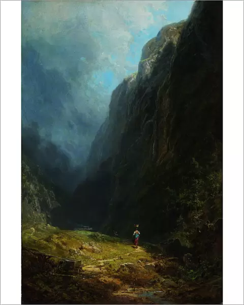 In the Alpine High Valley (Landscape with Mt. Wendelstein), c. 1871. Artist: Spitzweg, Carl (1808-1885)