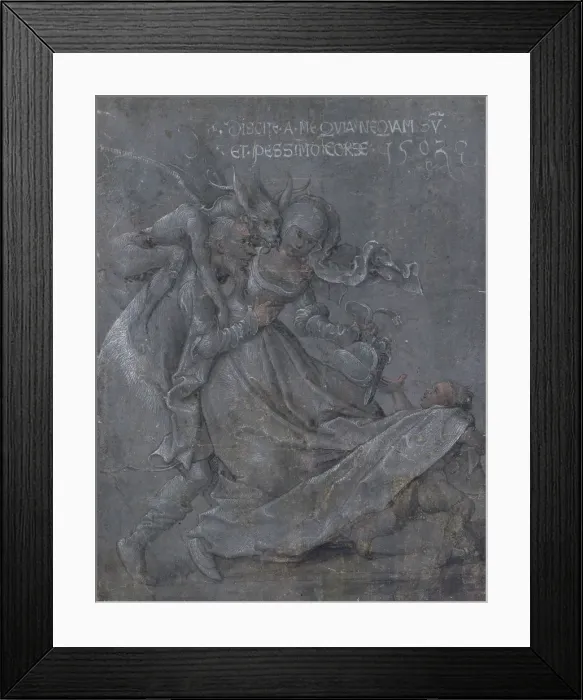 Framed Print : Pair of lovers with the Devil and Cupid, 1503. Artist: Strigel, Bernhard (ca 1460-1528) Framed Print : Pair of lovers with the Devil and Cupid, 1503. Artist: Strigel, Bernhard (ca 1460-1528)