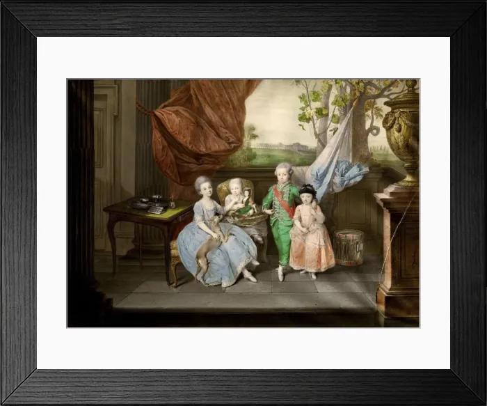 Framed Print : The children of Ferdinand of Parma (Louis, Carolina, Maria Antonia and Carlotta), 1778. Artist: Zoffani, Johann (1733-1810) Framed Print : The children of Ferdinand of Parma (Louis, Carolina, Maria Antonia and Carlotta), 1778. Artist: Zoffani, Johann (1733-1810)