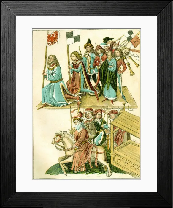 Framed Print : Frederick I receives Brandenburg (Copy of an Illustration from the Richentals illustrated chronicle), c. 1440. Artist: Anonymous