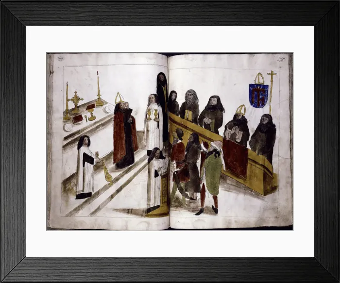 Framed Print : Divine service according to the Greek orthodox rite (from: Ulrich Richental Chronicle of the Council of Constance), 1414-1418. Artist: Anonymous Framed Print : Divine service according to the Greek orthodox rite (from: Ulrich Richental Chronicle of the Council of Constance), 1414-1418. Artist: Anonymous
