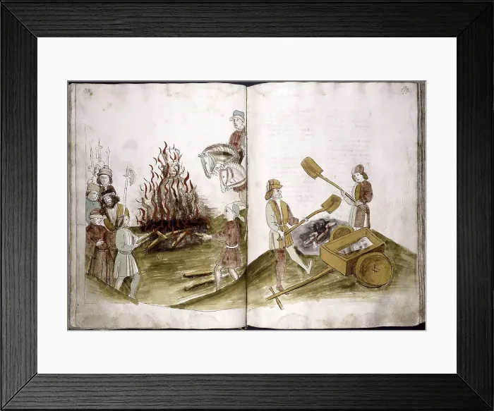 Framed Print : John Hus is burnt at the stake July 6, 1415 and his ashes are cast into the Rhine (from: Ulrich Richental Chronicle of the Coun, 1414-1418. Artist: Anonymous Framed Print : John Hus is burnt at the stake July 6, 1415 and his ashes are cast into the Rhine (from: Ulrich Richental Chronicle of the Coun, 1414-1418. Artist: Anonymous
