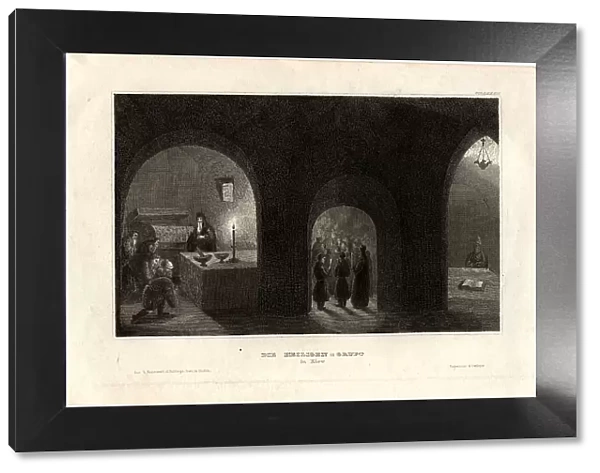 Interior view of the Holy Tomb in the Kiev Monastery of the Caves, 1850. Artist: Anonymous