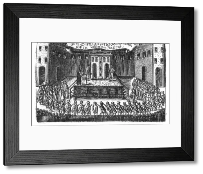 Framed Print : Blessing of the Russian New Year (from Georg Adam Schleissing Derer beyden Czaaren in Reussland Iwan und Peter Alexewiz), 1693. Artist: Anonymous Framed Print : Blessing of the Russian New Year (from Georg Adam Schleissing Derer beyden Czaaren in Reussland Iwan und Peter Alexewiz), 1693. Artist: Anonymous