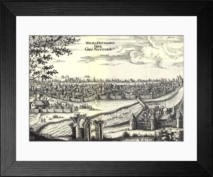 Framed Print : Velikiy Novgorod (Illustration from Travels to the Great Duke of Muscovy and the King of Persia by Adam Olearius), 1656. Artist: Anonymous