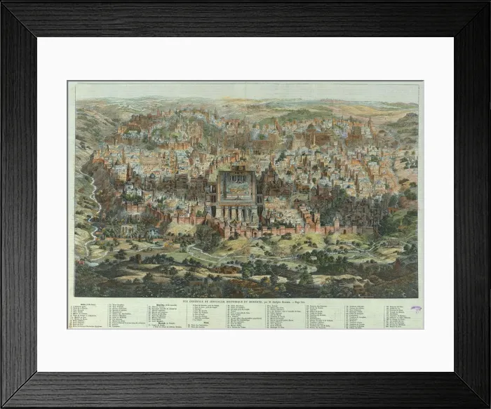Framed Print : The Jerusalem Map (Vue generale de Jerusalem historique et moderne), ca 1862. Artist: Eltzner, Adolf (1816-1891) Framed Print : The Jerusalem Map (Vue generale de Jerusalem historique et moderne), ca 1862. Artist: Eltzner, Adolf (1816-1891)