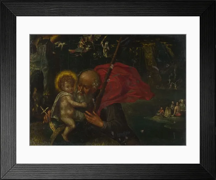 Framed Print : Saint Christopher carrying the Infant Christ, 17th century. Artist: German master