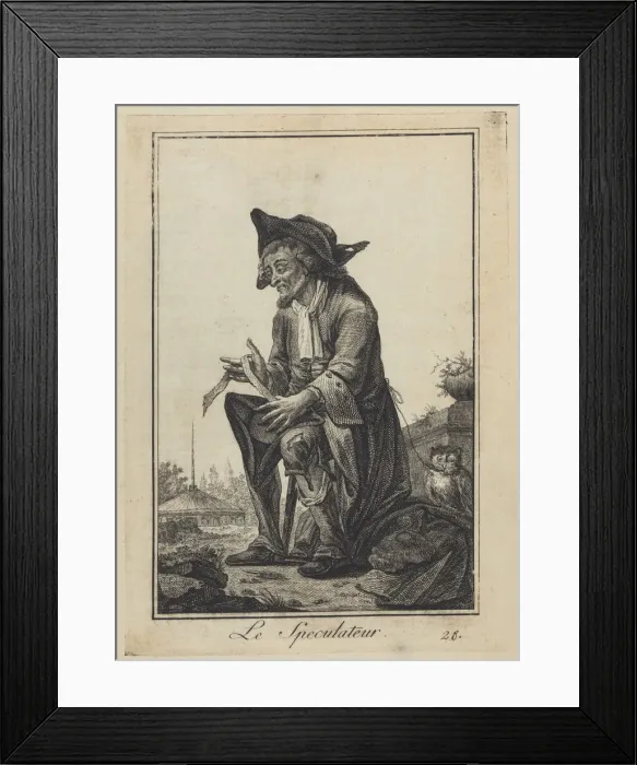 Framed Print : Le Speculateur (The Speculator), 1784. Artist: Goez, Joseph Franz, von (1754-1815) Framed Print : Le Speculateur (The Speculator), 1784. Artist: Goez, Joseph Franz, von (1754-1815)