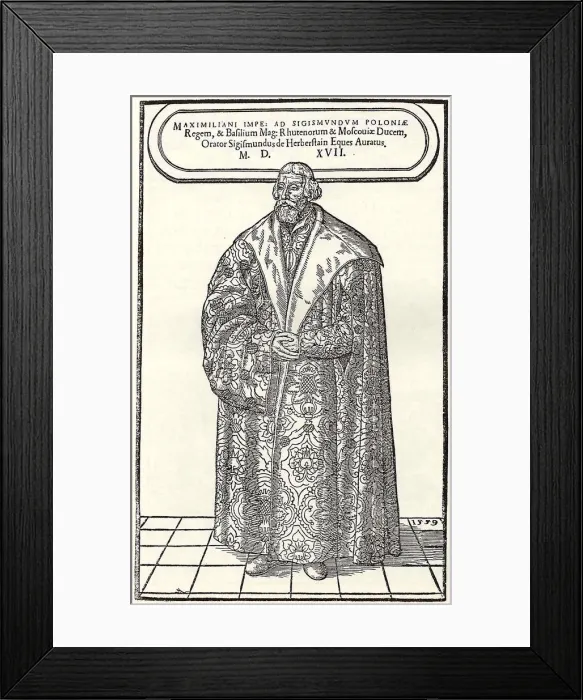 Framed Print : Portrait of Baron Sigmund von Herberstein, Ambassador in Poland and Russia, 1559. Artist: Hubschmann, Donat (vor 1540-1583)