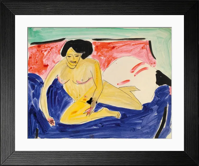 Framed Print : Seated Nude on Divan, 1909. Artist: Kirchner, Ernst Ludwig (1880-1938) Framed Print : Seated Nude on Divan, 1909. Artist: Kirchner, Ernst Ludwig (1880-1938)