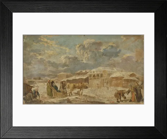 Framed Print : City Square in Winter, Second Half of the 18th cen Artist: Knappe, Karl Friedrich (1745-1808)