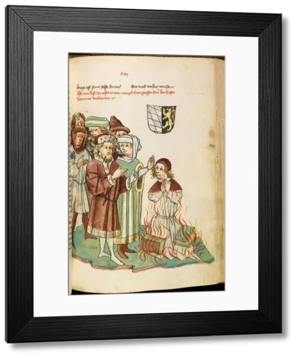 Framed Print : Burning of Jan Hus at the stake (From: The life and times of the Emperor Sigismund by Eberhard Windeck), c. 1450. Artist: Lauber, Diebold, (Workshop) Framed Print : Burning of Jan Hus at the stake (From: The life and times of the Emperor Sigismund by Eberhard Windeck), c. 1450. Artist: Lauber, Diebold, (Workshop)
