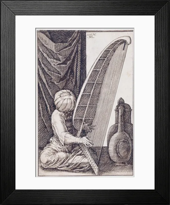 Framed Print : Turk Playing a Harp, 1576. Artist: Lorch, Melchior (1527?1588) Framed Print : Turk Playing a Harp, 1576. Artist: Lorch, Melchior (1527?1588)