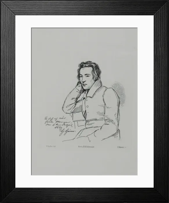Framed Print : Portrait of the poet Heinrich Heine (1797-1856) After Franz Kugler from 1829, 1854. Artist: Mandel, Eduard (1810-1882) Framed Print : Portrait of the poet Heinrich Heine (1797-1856) After Franz Kugler from 1829, 1854. Artist: Mandel, Eduard (1810-1882)
