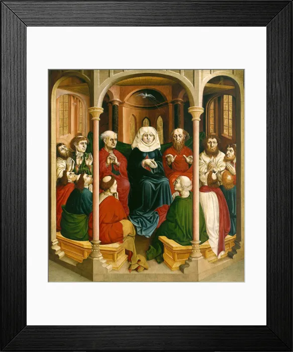 Framed Print : The descent of the Holy Spirit (Pentecost). The Wings of the Wurzach Altar, 1437. Artist: Multscher, Hans (c. 1400-1467) Framed Print : The descent of the Holy Spirit (Pentecost). The Wings of the Wurzach Altar, 1437. Artist: Multscher, Hans (c. 1400-1467)