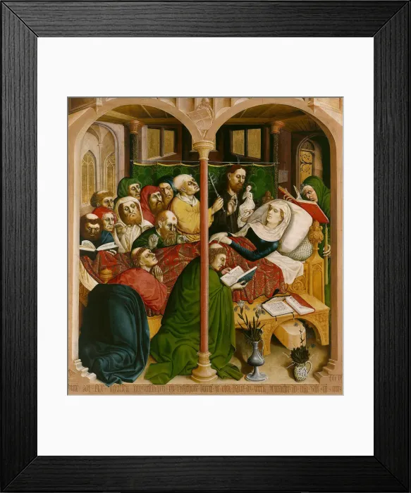 Framed Print : The death of Mary. The Wings of the Wurzach Altar, 1437. Artist: Multscher, Hans (c. 1400-1467) Framed Print : The death of Mary. The Wings of the Wurzach Altar, 1437. Artist: Multscher, Hans (c. 1400-1467)