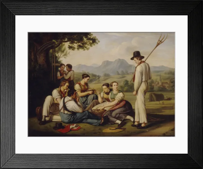 Framed Print : Mowers resting, 1819. Artist: Rhomberg, Joseph Anton (1786-1855) Framed Print : Mowers resting, 1819. Artist: Rhomberg, Joseph Anton (1786-1855)