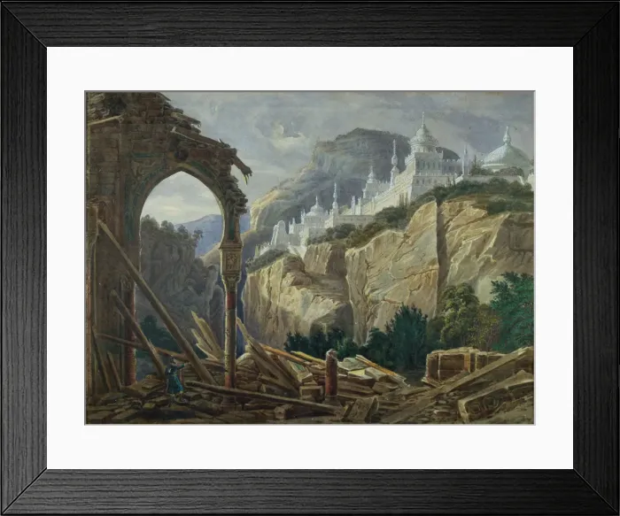 Framed Print : Stage design for the opera Ruslan and Lyudmila by M. Glinka, 1842. Artist: Roller, Andreas Leonhard (1805-1891) Framed Print : Stage design for the opera Ruslan and Lyudmila by M. Glinka, 1842. Artist: Roller, Andreas Leonhard (1805-1891)